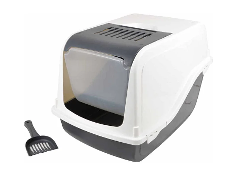 Litière pour Chat "Toilette" 53cm Ivoire & Anthracite