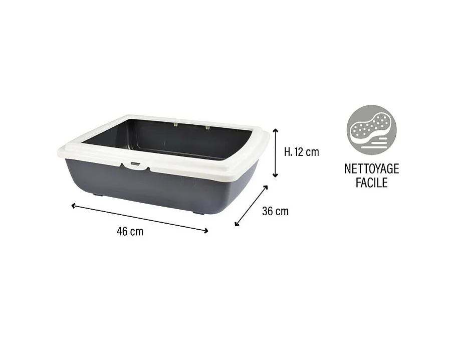 Bac à Litière pour Chat "Bicolore" 46cm Gris & Ivoire