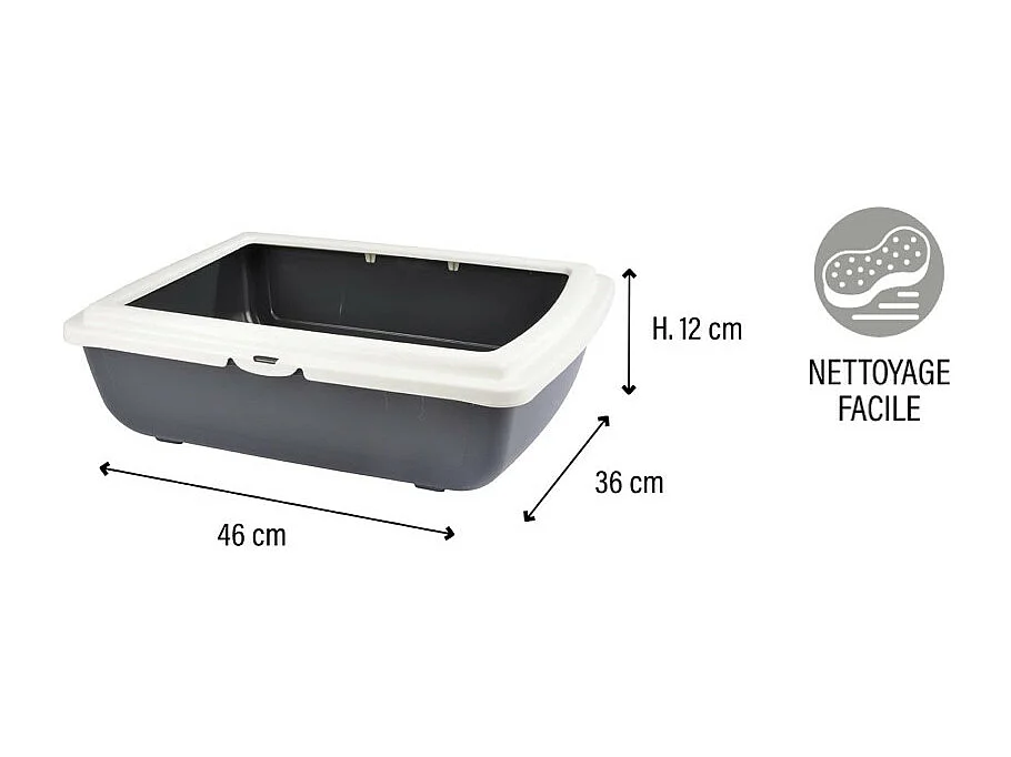 Bac à Litière pour Chat "Bicolore" 46cm Gris & Ivoire