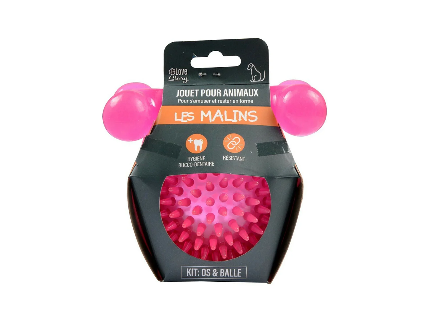 Lot de 2 Jouets pour Chien "Balle & Os" 13cm Rose