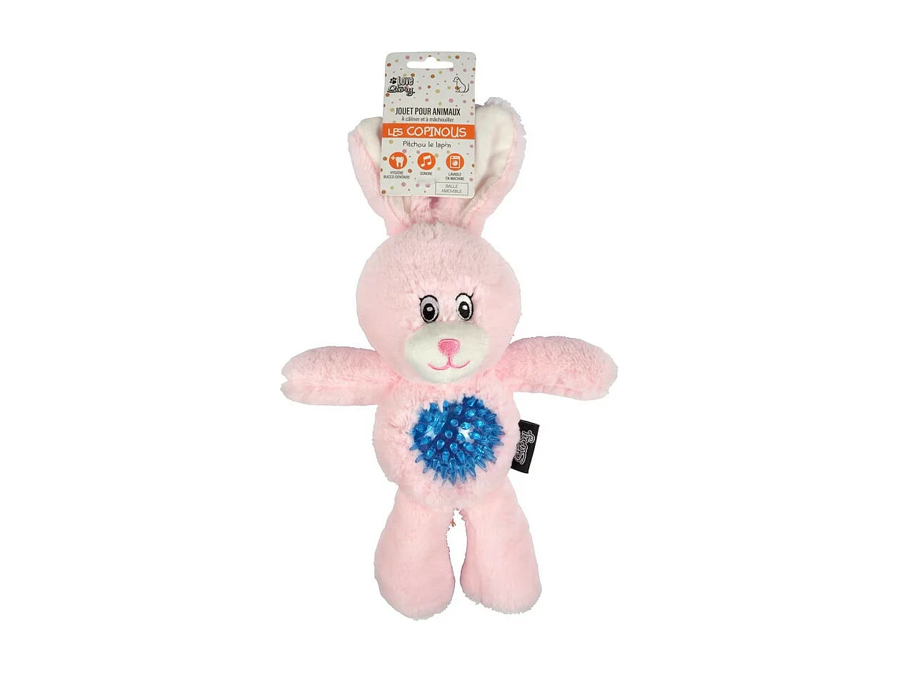 Jouet pour Chien Sonore "Pitchou le Lapin" 27cm Rose