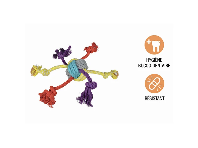 Jouet pour Chien "Corde & 6 Nœuds" 42cm Multicolore