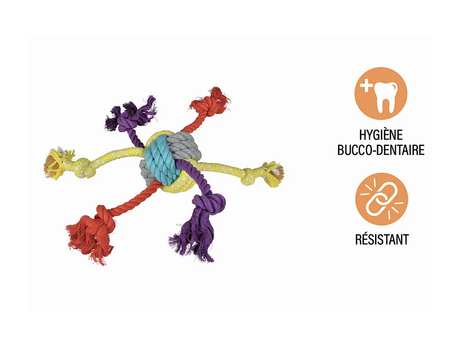 Jouet pour Chien "Corde & 6 Nœuds" 42cm Multicolore
