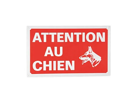 Plaque Décorative "Attention au Chien" 33cm Rouge