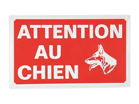 Plaque Décorative "Attention au Chien" 33cm Rouge