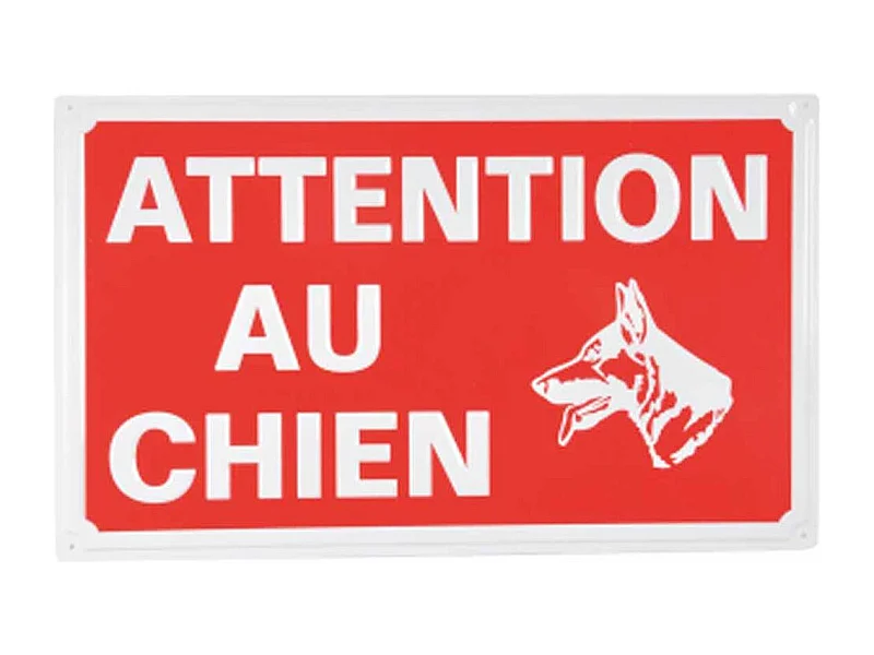 Plaque Décorative "Attention au Chien" 33cm Rouge