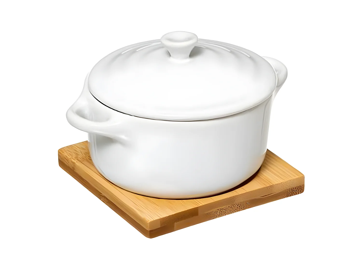 Cocotte & Soucoupe "Bambou" 13cm Blanc