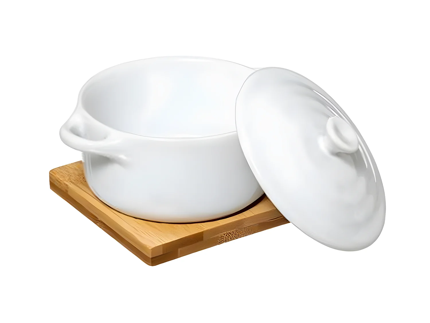 Cocotte & Soucoupe "Bambou" 13cm Blanc