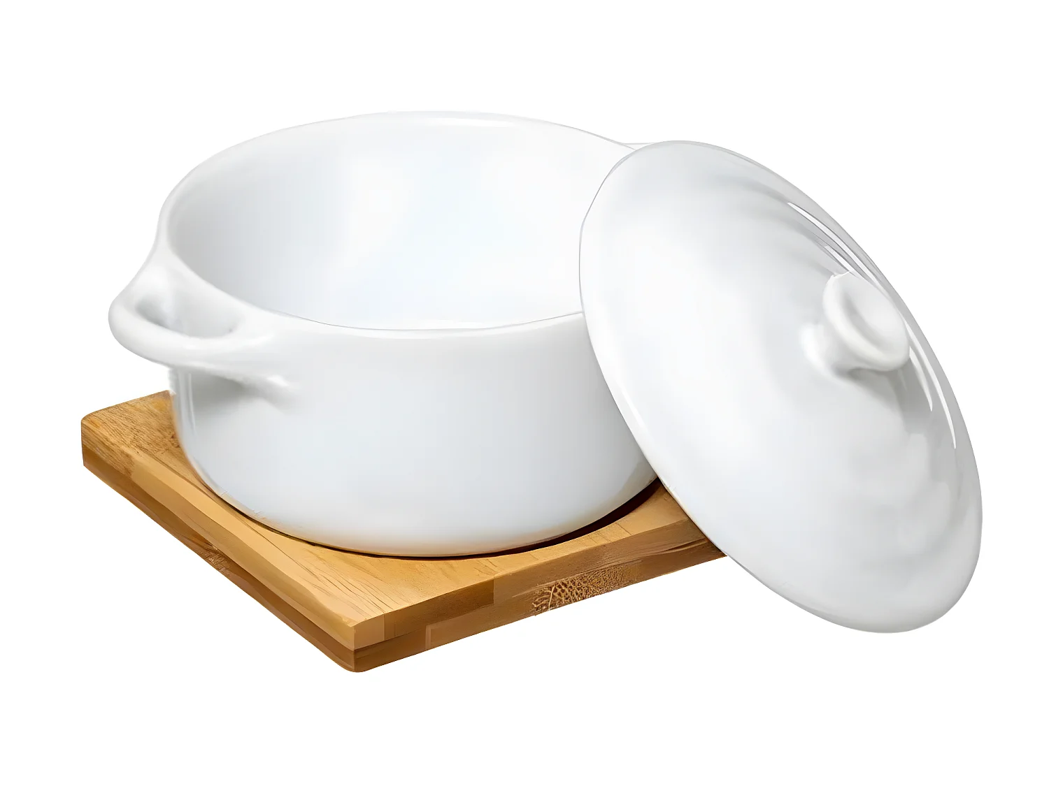 Cocotte & Soucoupe "Bambou" 13cm Blanc