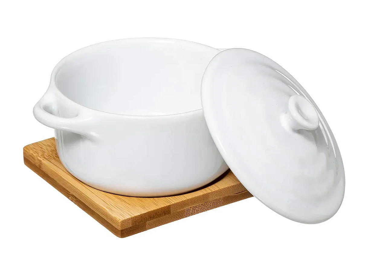 Cocotte & Soucoupe "Bambou" 13cm Blanc