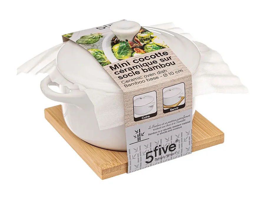 Cocotte & Soucoupe "Bambou" 13cm Blanc