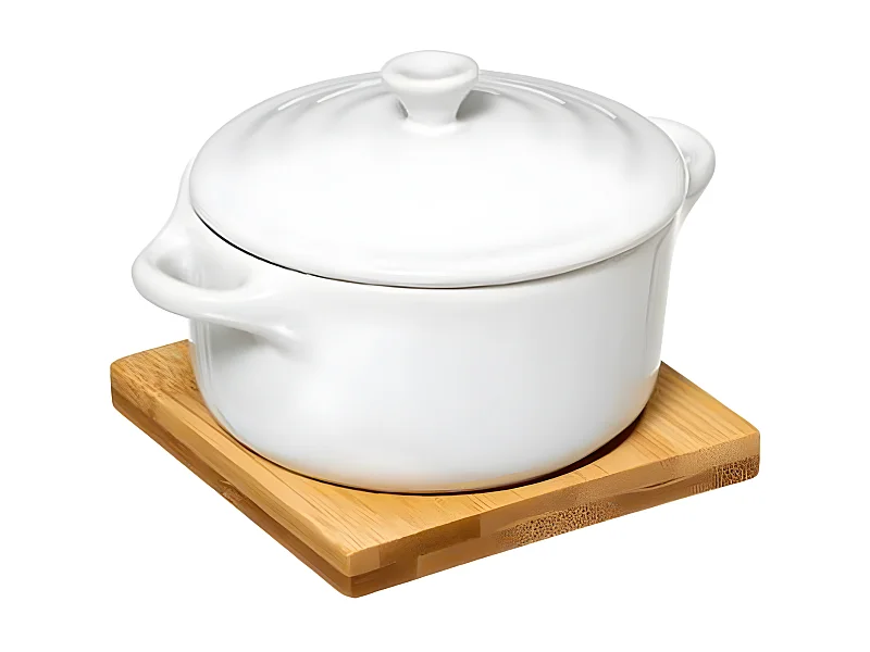 Cocotte & Soucoupe "Bambou" 13cm Blanc