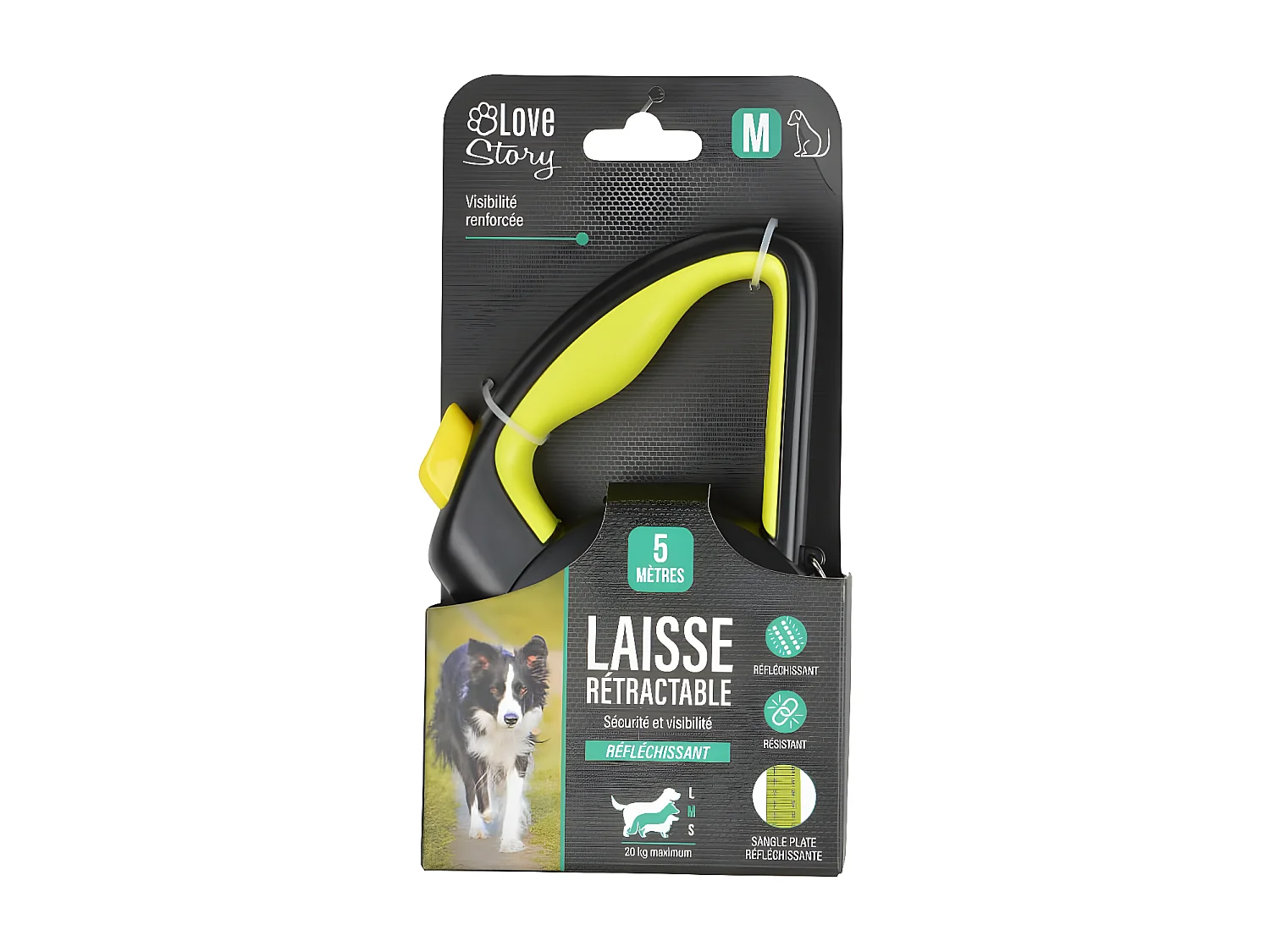 Laisse Rétractable Chien "Réfléchissant" 17cm Jaune