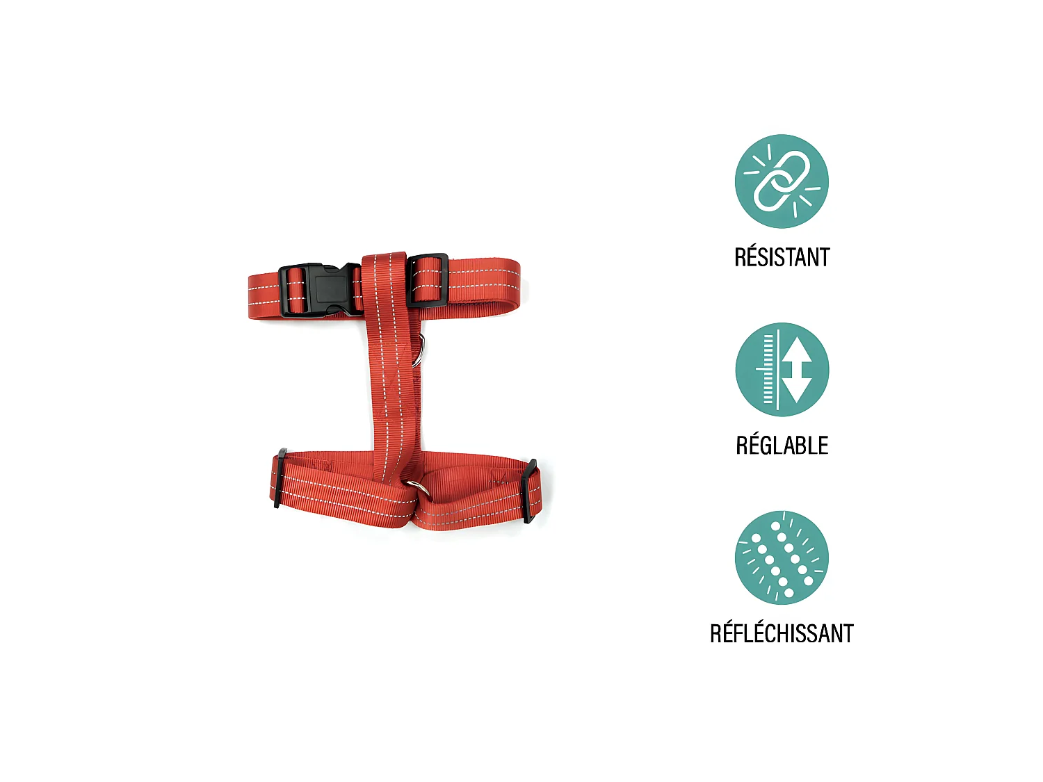 Harnais pour Chien "Coutures Réfléchissantes" 90cm Rouge