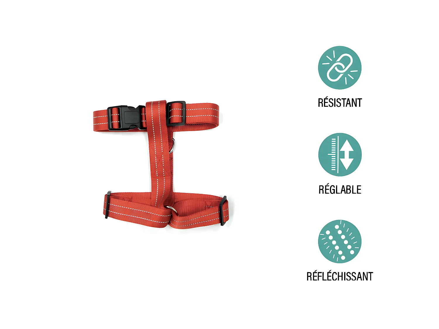 Harnais pour Chien "Coutures Réfléchissantes" 90cm Rouge