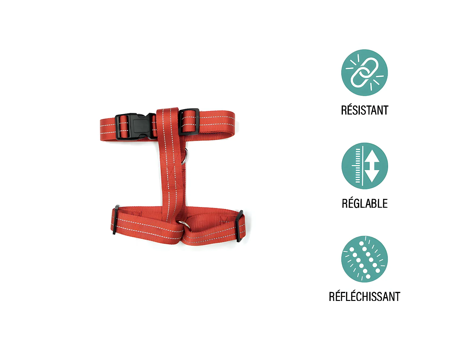 Harnais pour Chien "Coutures Réfléchissantes" 90cm Rouge