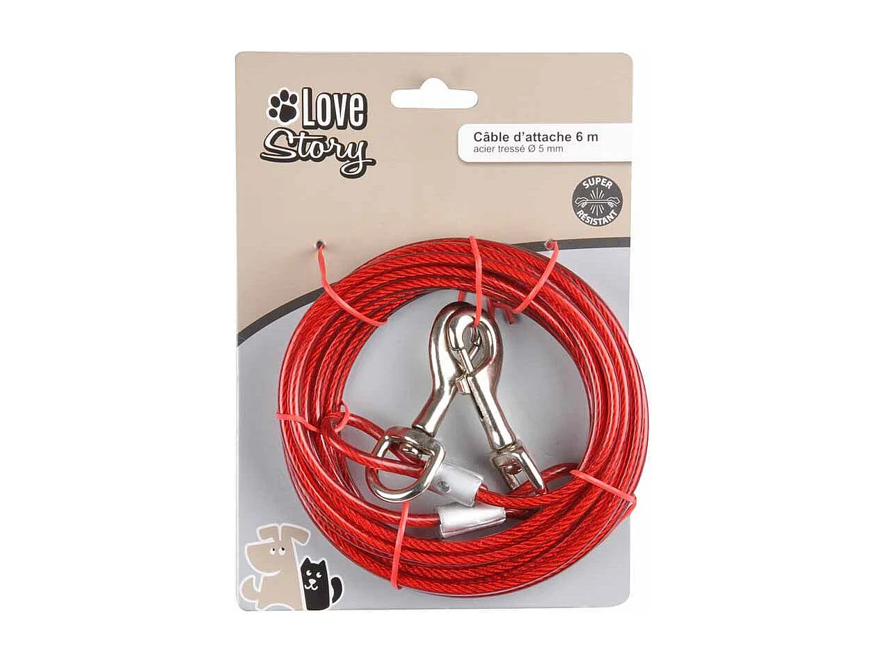 Laisse d'Attache pour Chien "Ultra Résistante" 6m Rouge
