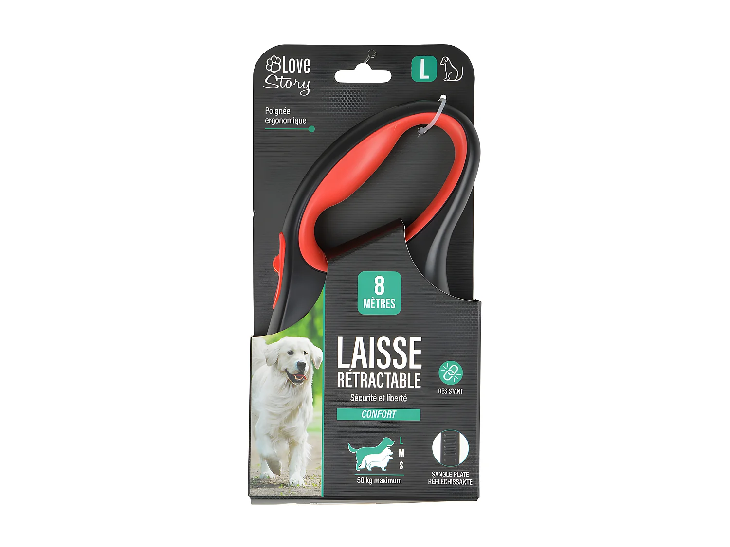 Laisse Rétractable Chien "Résistante" 20cm Rouge