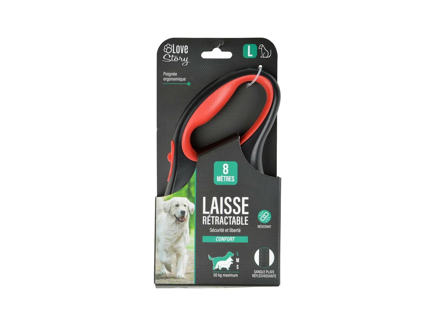 Laisse Rétractable Chien "Résistante" 20cm Rouge