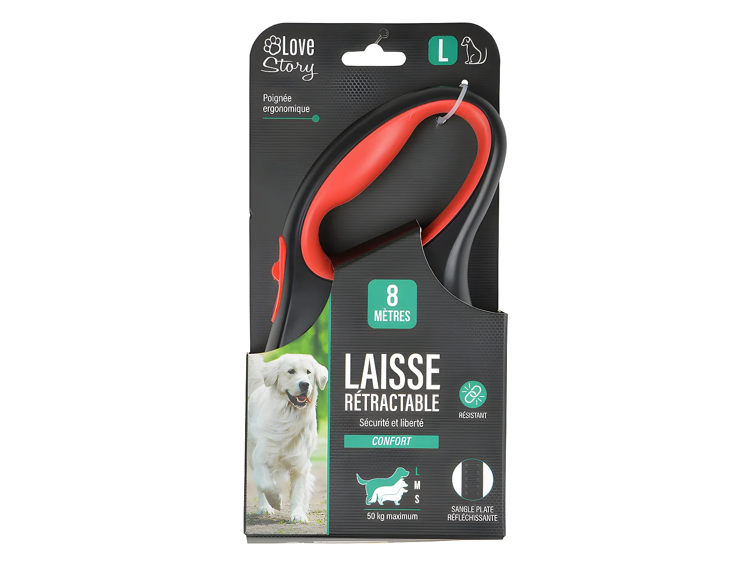 Laisse Rétractable Chien "Résistante" 20cm Rouge