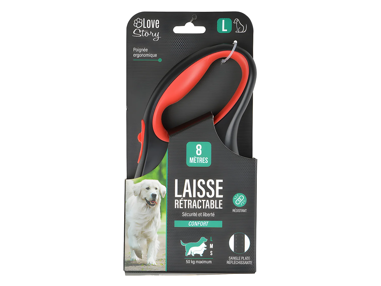 Laisse Rétractable Chien "Résistante" 20cm Rouge