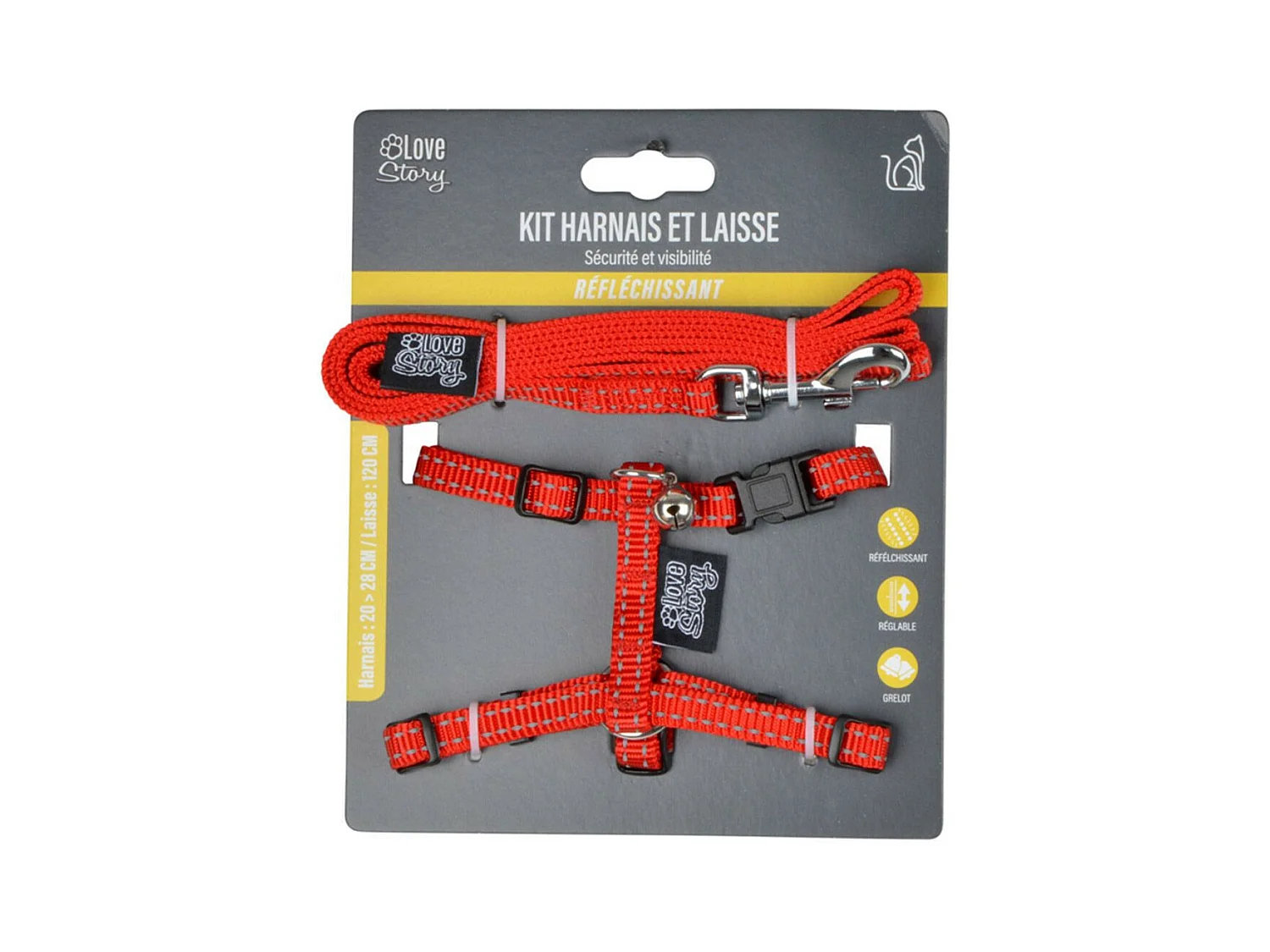 Harnais & Laisse pour Chat "Réfléchissant" 120cm Rouge
