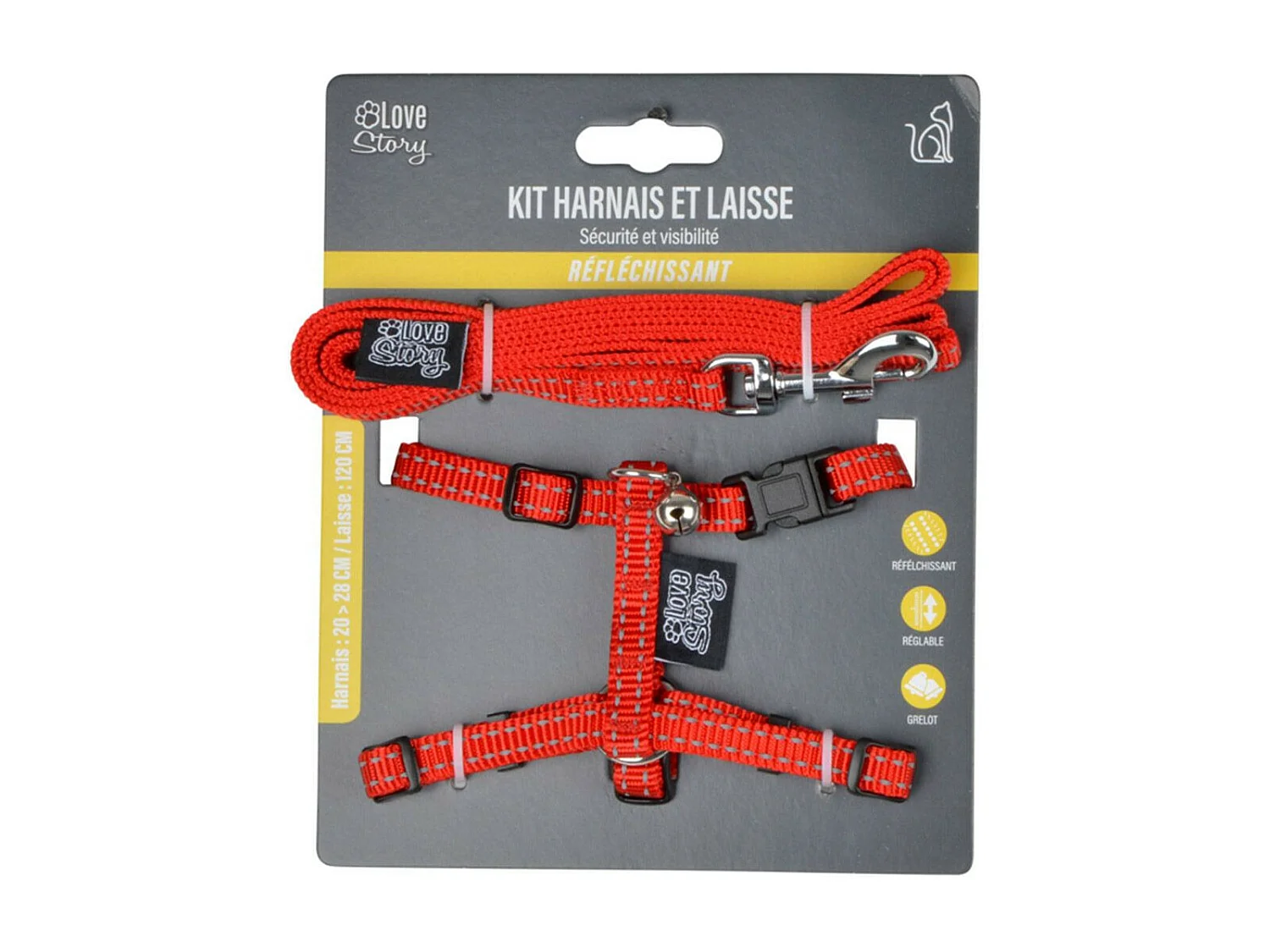 Harnais & Laisse pour Chat "Réfléchissant" 120cm Rouge