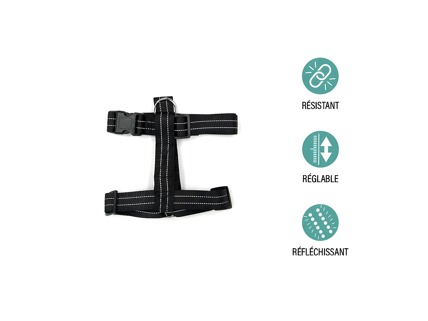 Harnais pour Chien "Coutures Réfléchissantes" 90cm Noir