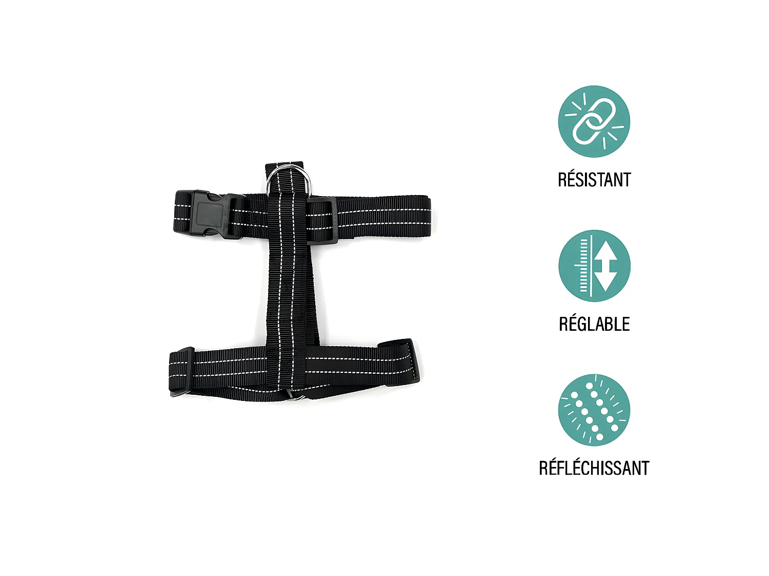 Harnais pour Chien "Coutures Réfléchissantes" 90cm Noir