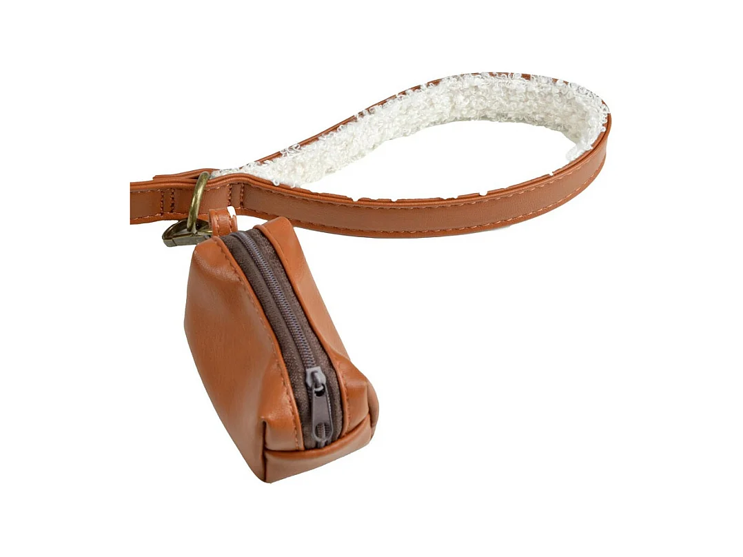 Laisse & Distributeur de Sacs Chien "Wooly" 125cm Cognac