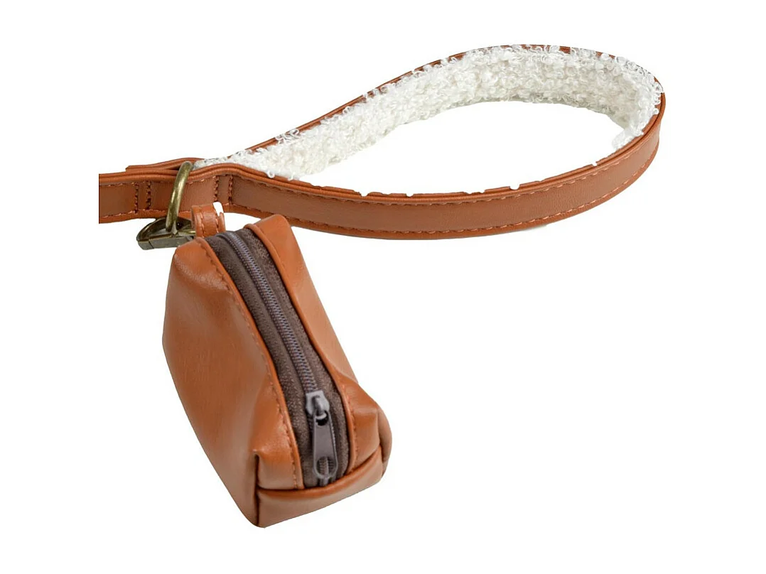 Laisse & Distributeur de Sacs Chien "Wooly" 125cm Cognac