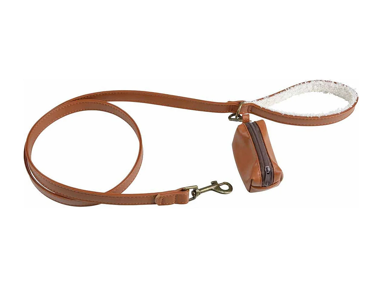 Laisse & Distributeur de Sacs Chien "Wooly" 125cm Cognac