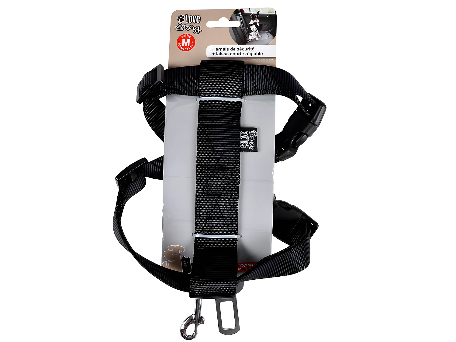 Harnais de Sécurité pour Animaux "Voiture" 70cm Noir