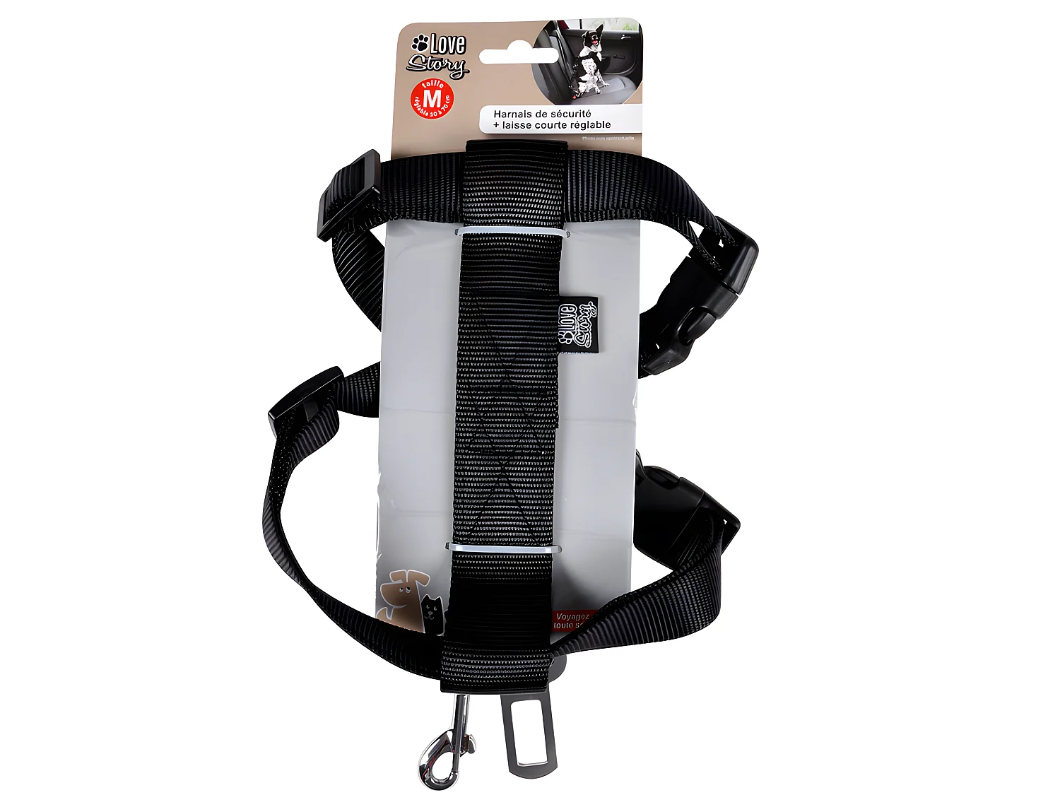 Harnais de Sécurité pour Animaux "Voiture" 70cm Noir