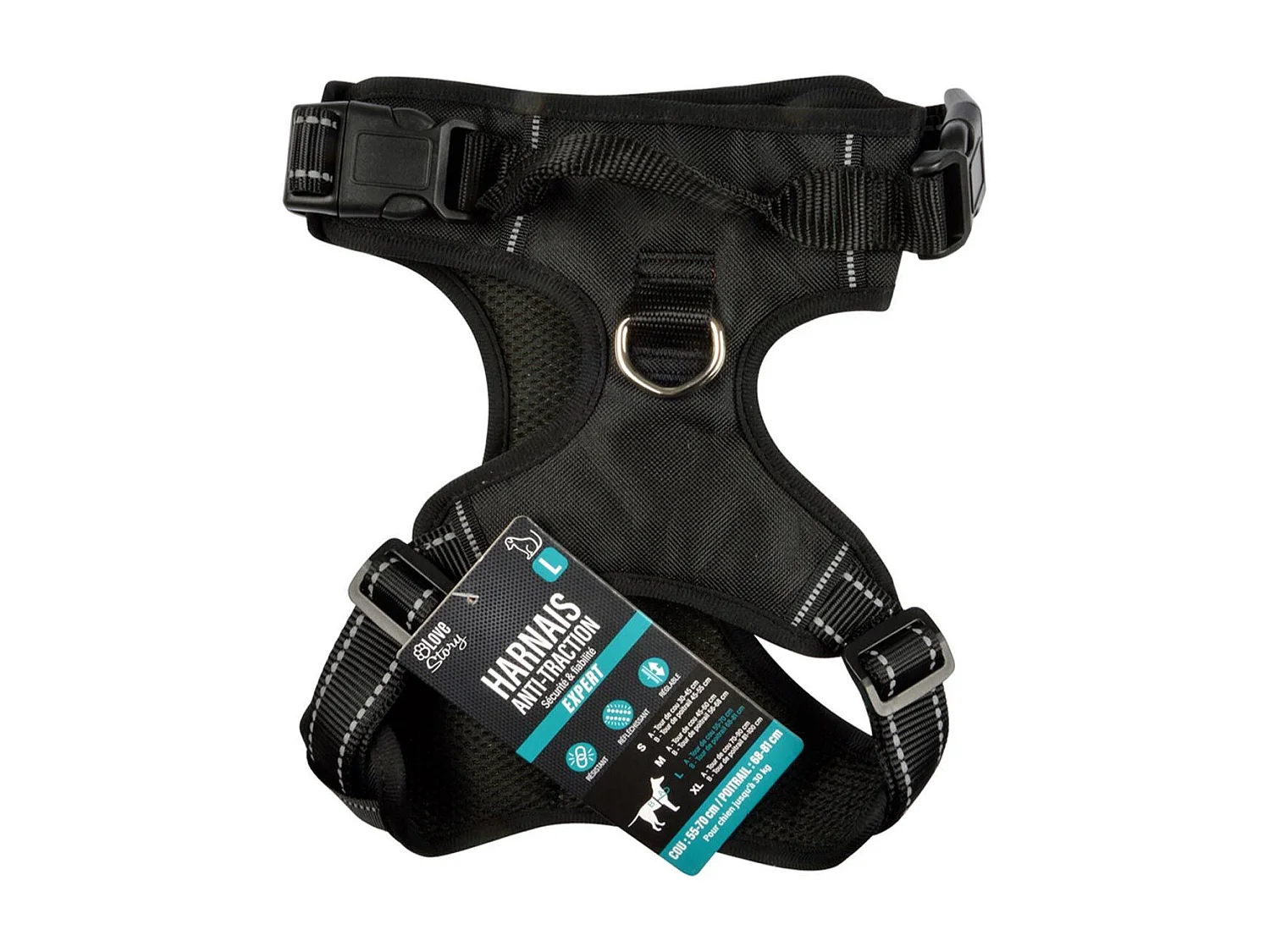 Harnais Anti-Traction pour Chien "Sécurité" 81cm Noir