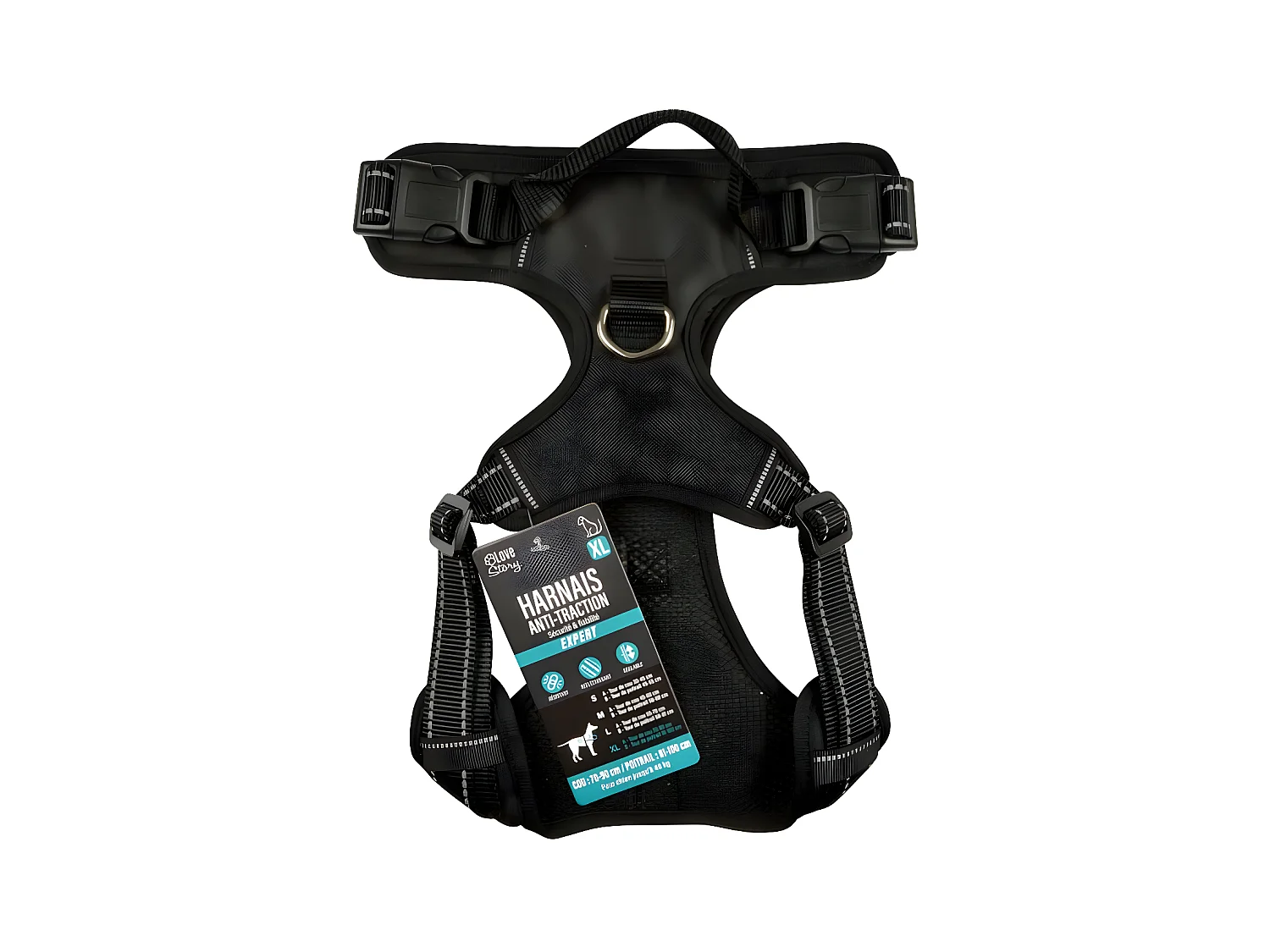 Harnais Anti-Traction pour Chien "Sécurité" 100cm Noir