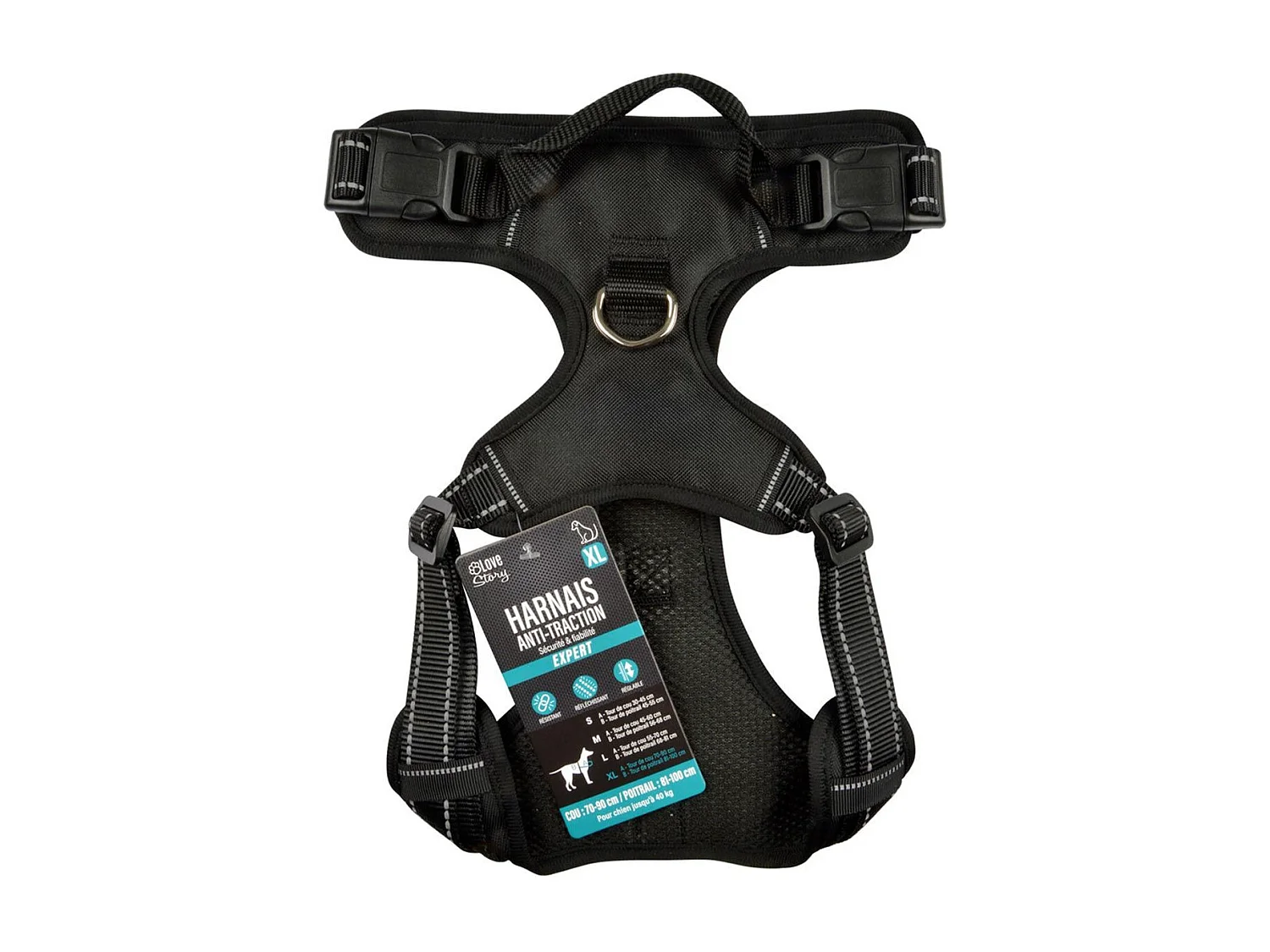 Harnais Anti-Traction pour Chien "Sécurité" 100cm Noir