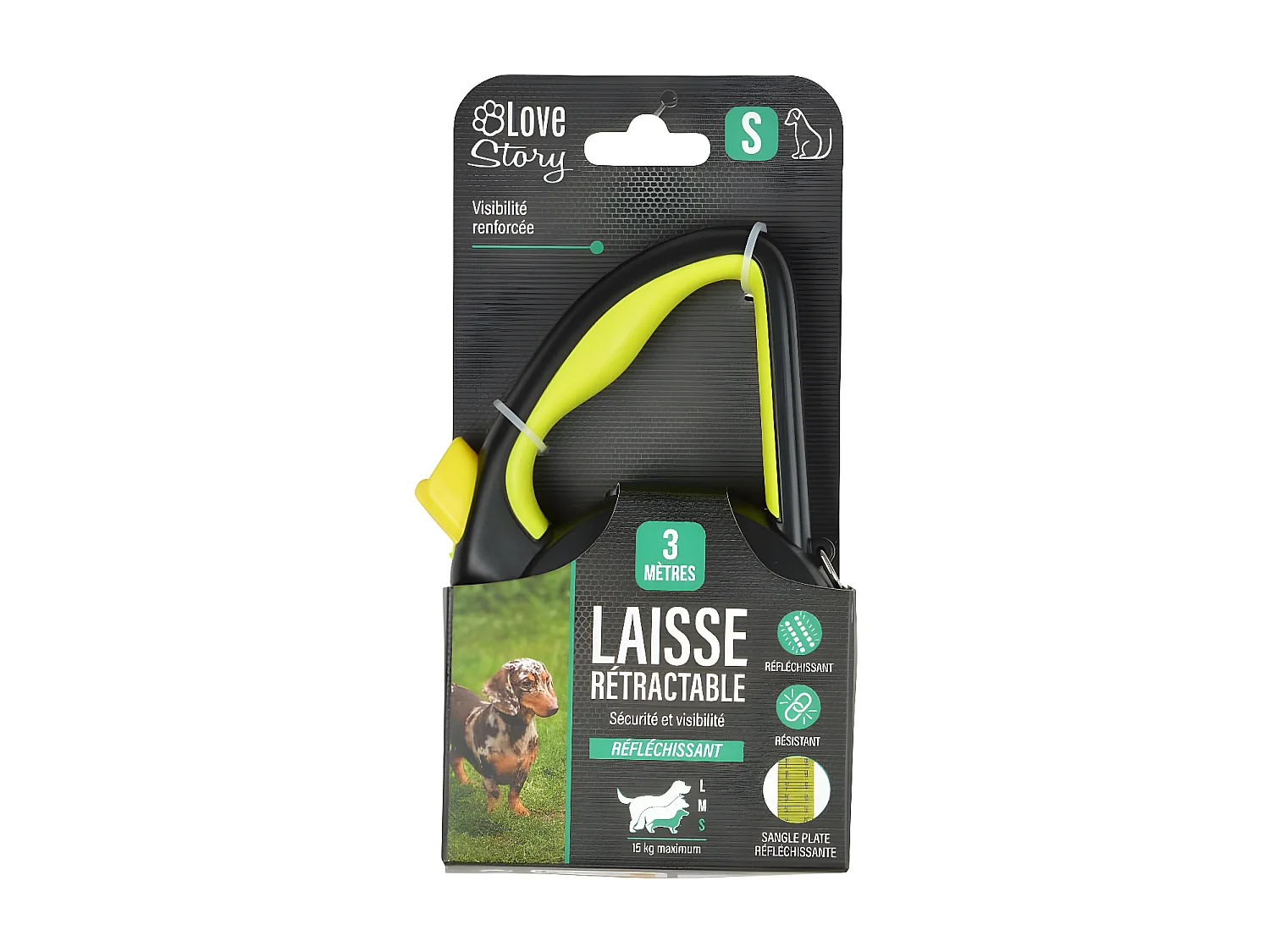 Laisse Rétractable Chien "Réfléchissant" 16cm Jaune