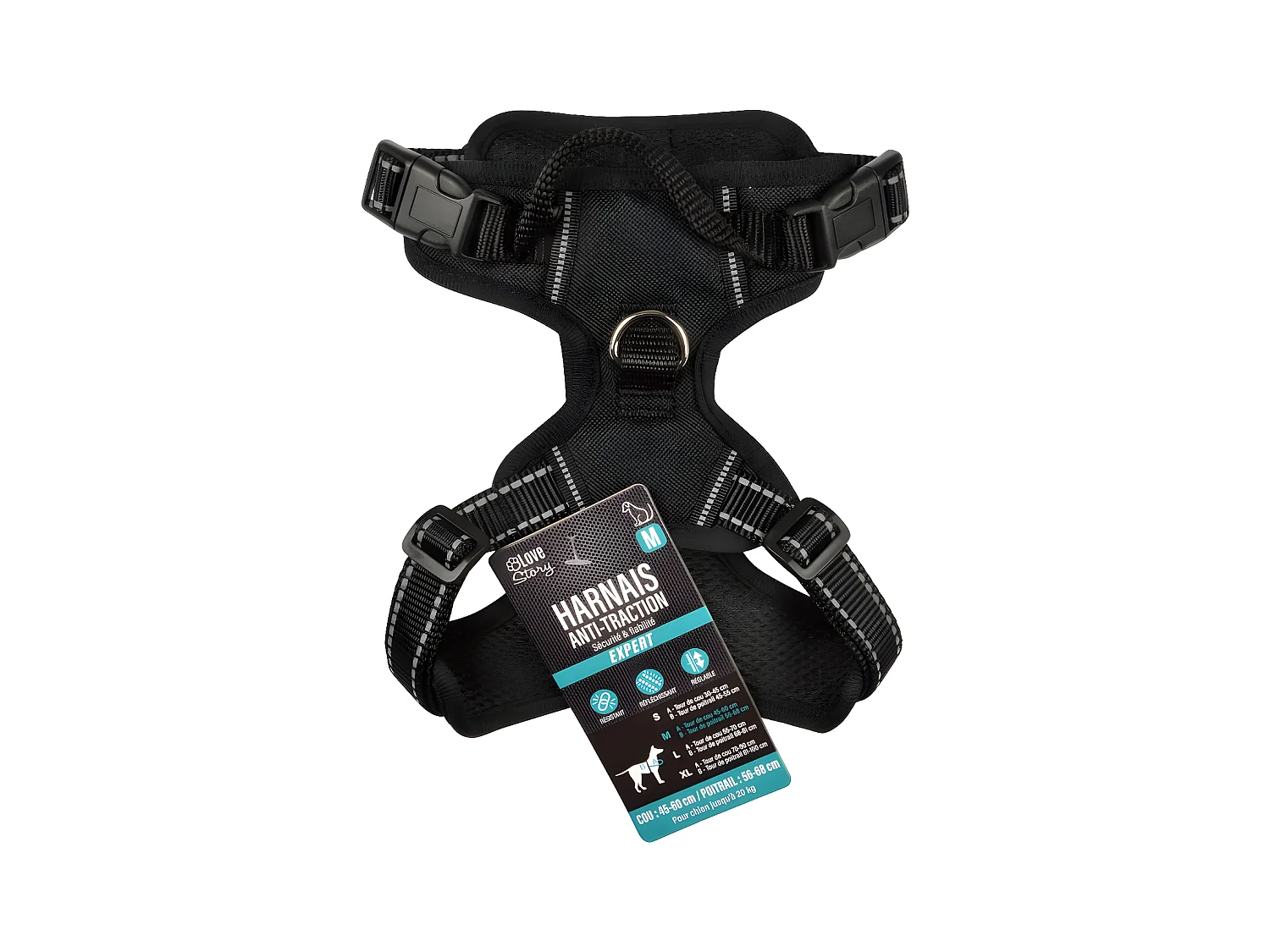 Harnais Anti-Traction pour Chien "Sécurité" 68cm Noir