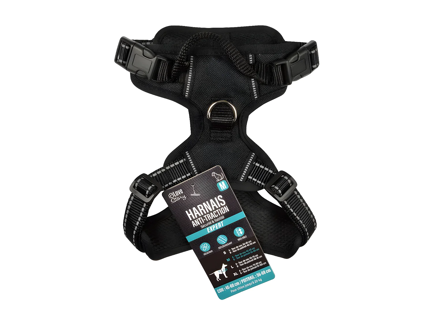 Harnais Anti-Traction pour Chien "Sécurité" 68cm Noir