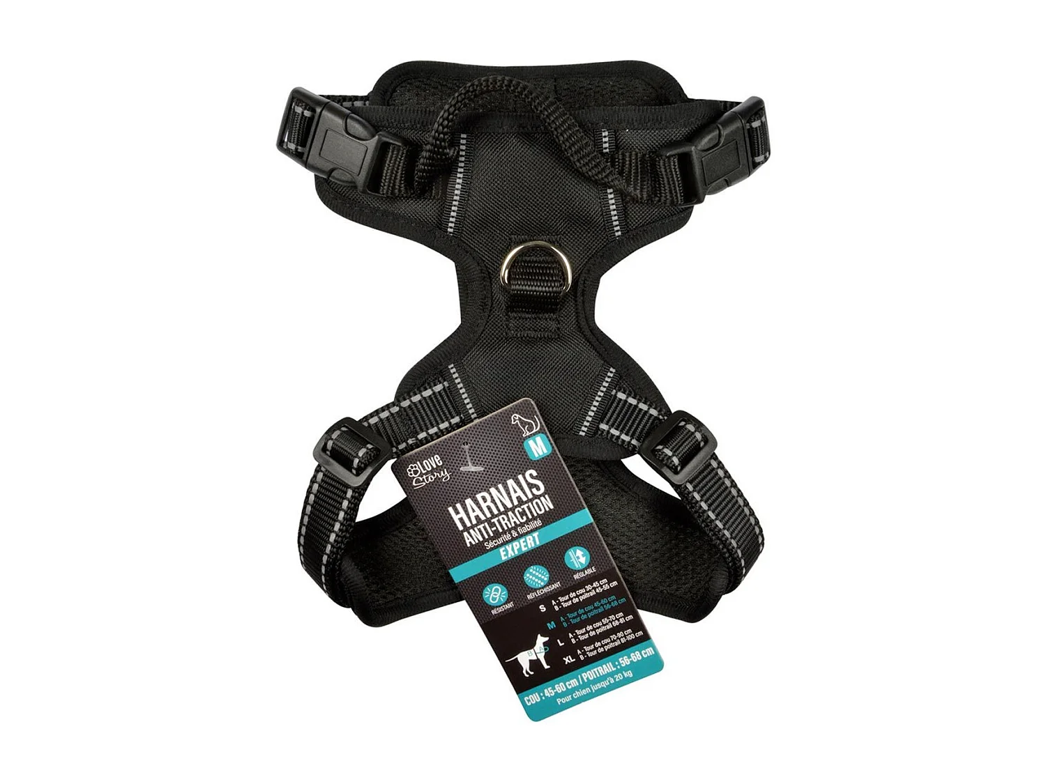 Harnais Anti-Traction pour Chien "Sécurité" 68cm Noir