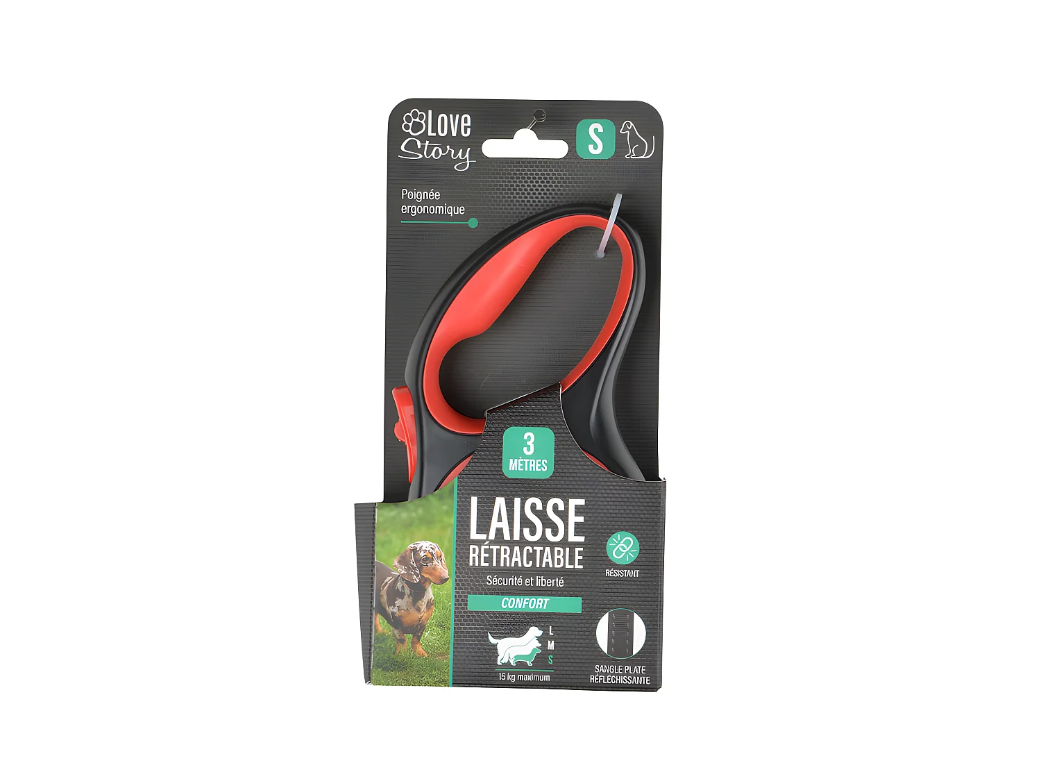 Laisse Rétractable Chien "Résistante" 16cm Rouge