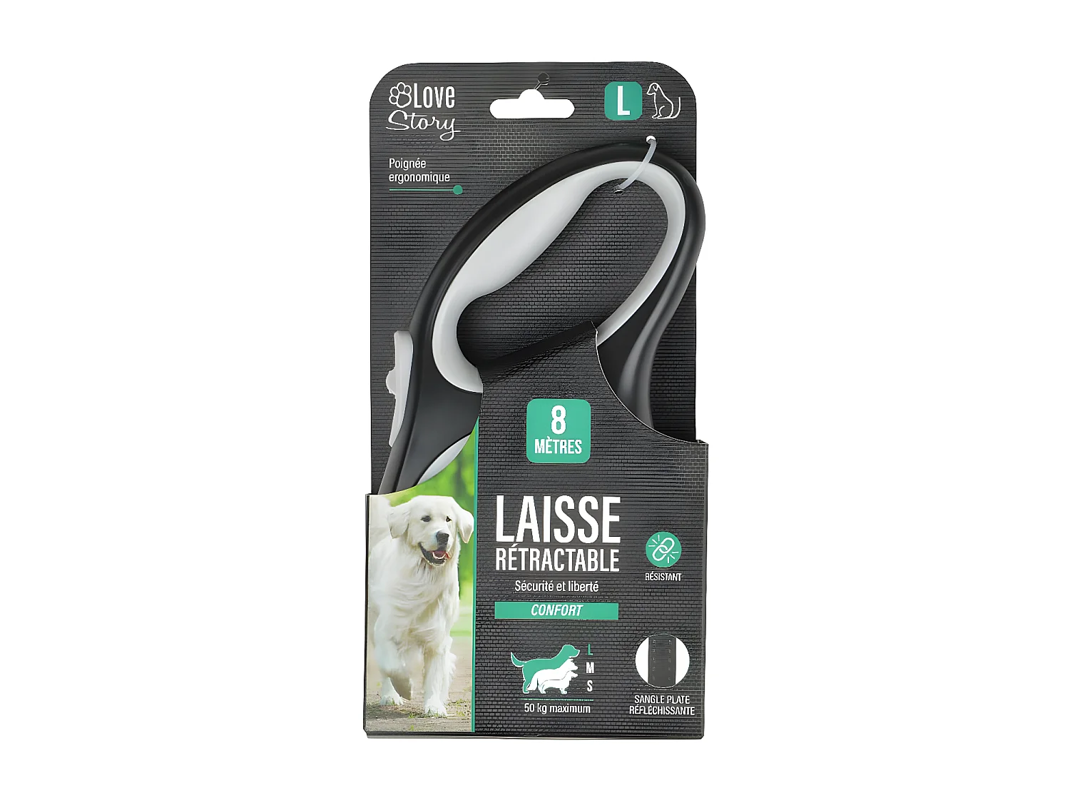 Laisse Rétractable Chien "Résistante" 20cm Blanc