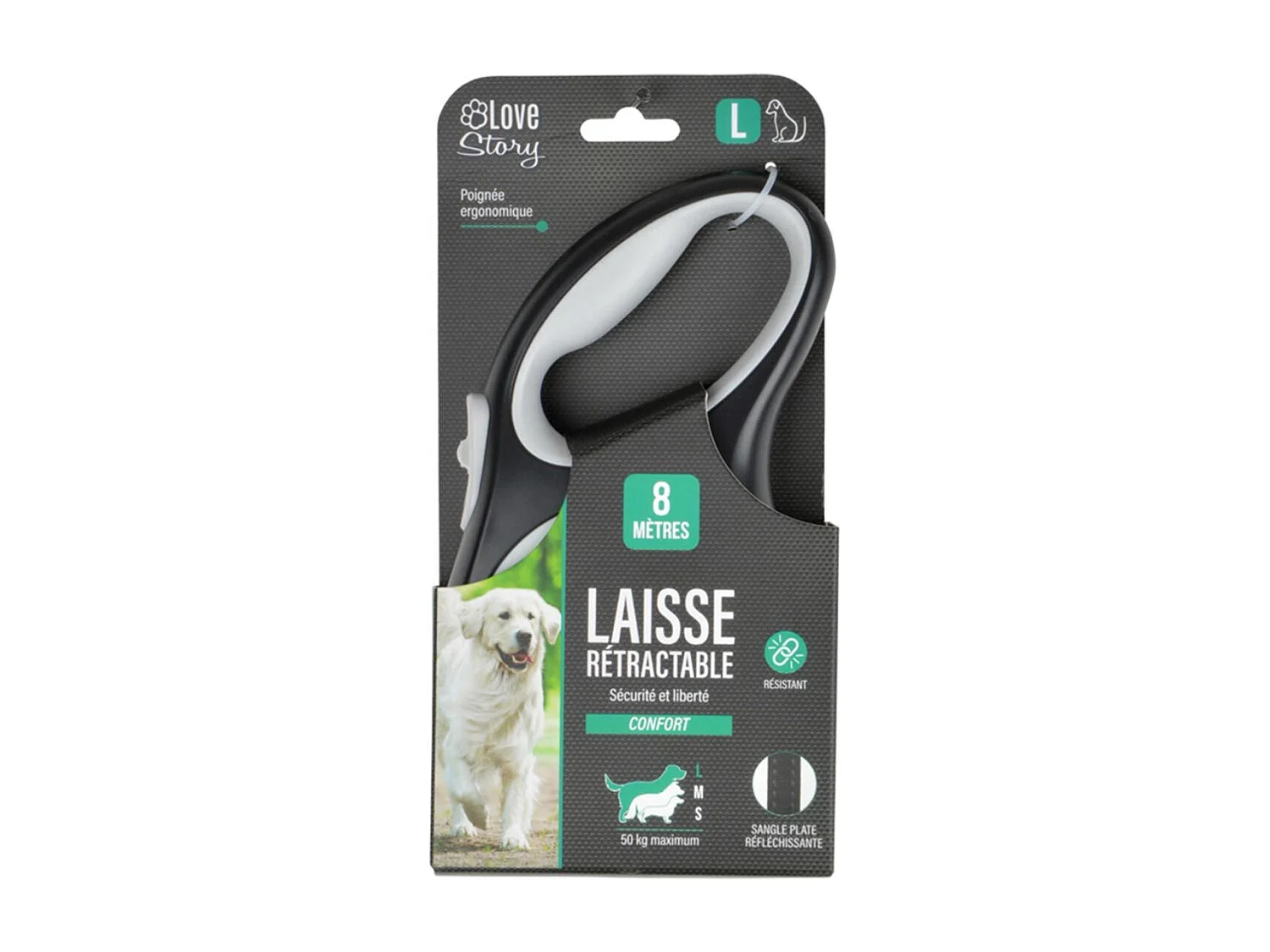 Laisse Rétractable Chien "Résistante" 20cm Blanc