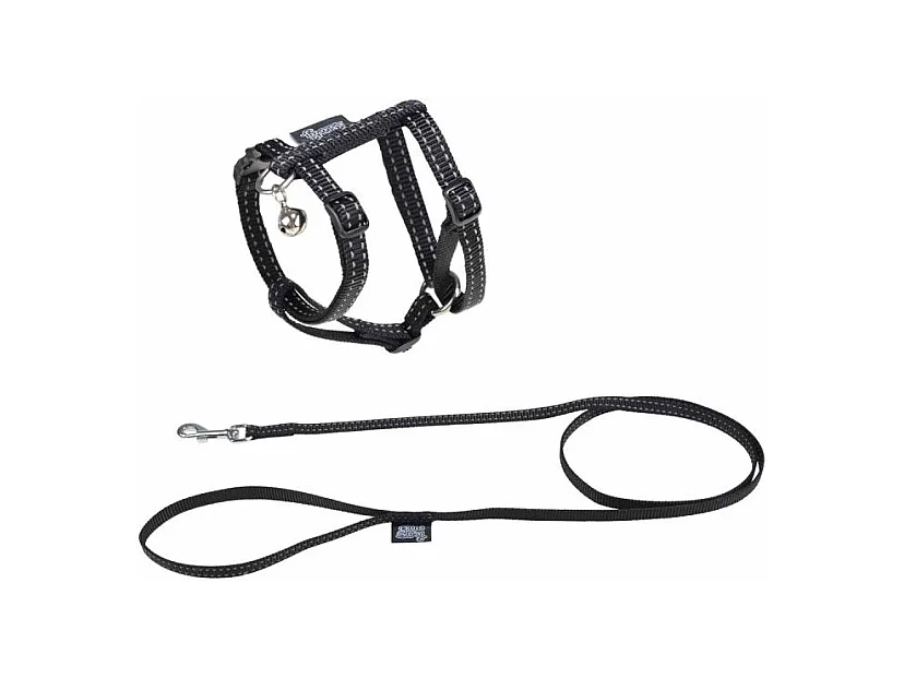 Harnais & Laisse pour Chat "Réfléchissant" 120cm Noir