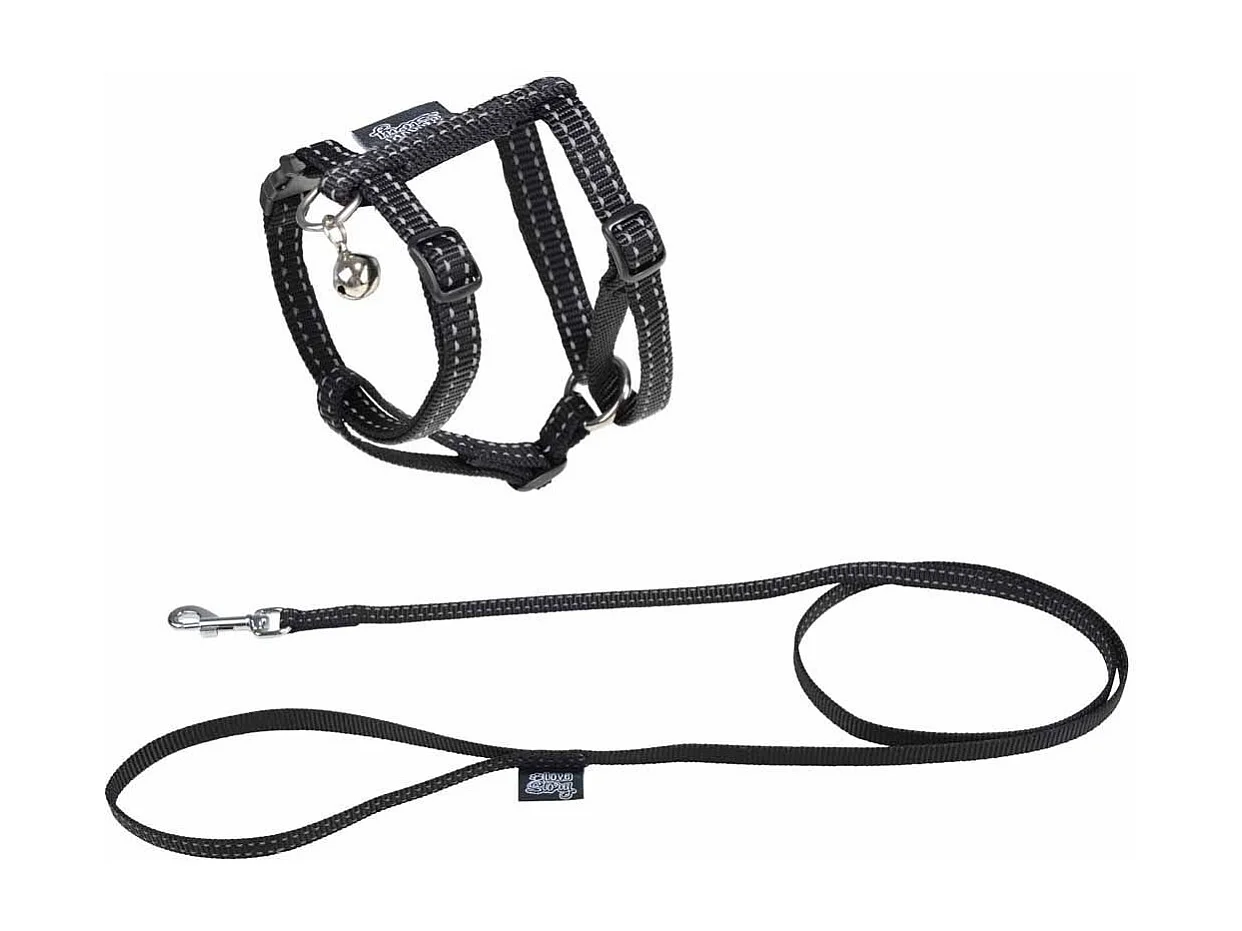 Harnais & Laisse pour Chat "Réfléchissant" 120cm Noir