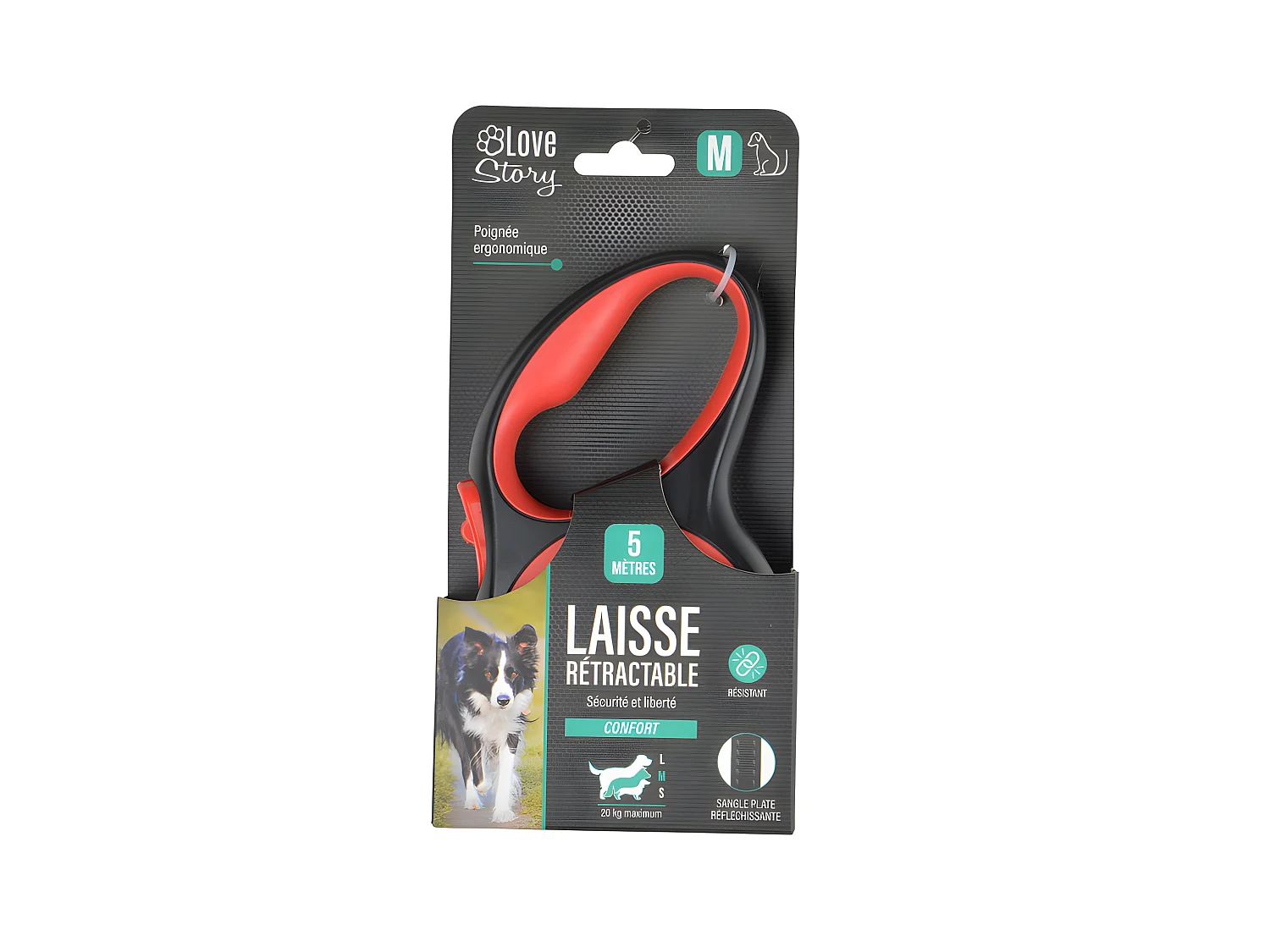 Laisse Rétractable Chien "Résistante" 17cm Rouge