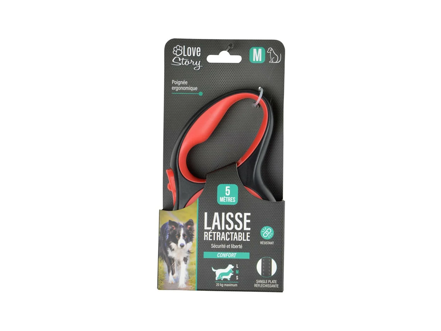 Laisse Rétractable Chien "Résistante" 17cm Rouge