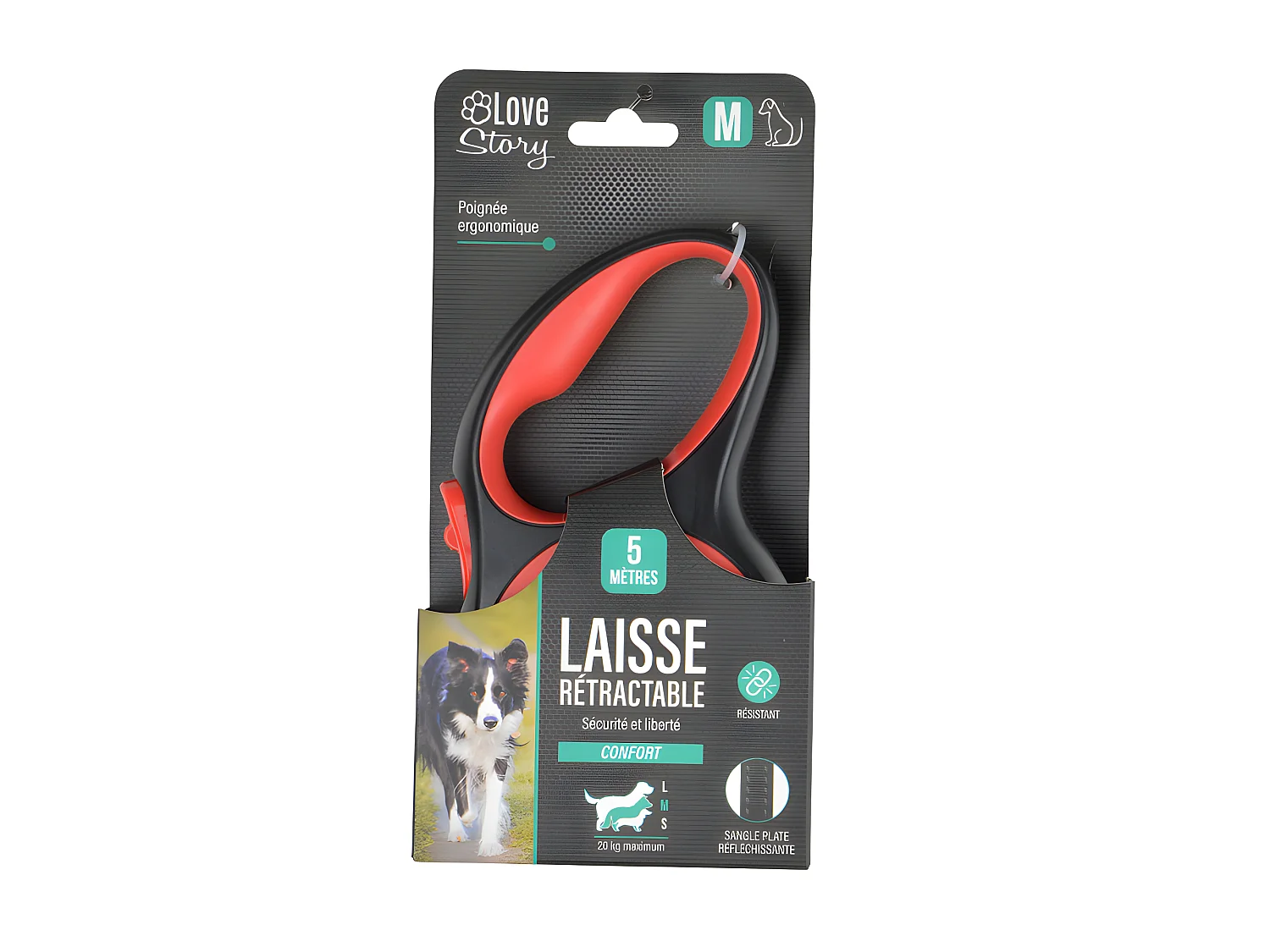 Laisse Rétractable Chien "Résistante" 17cm Rouge