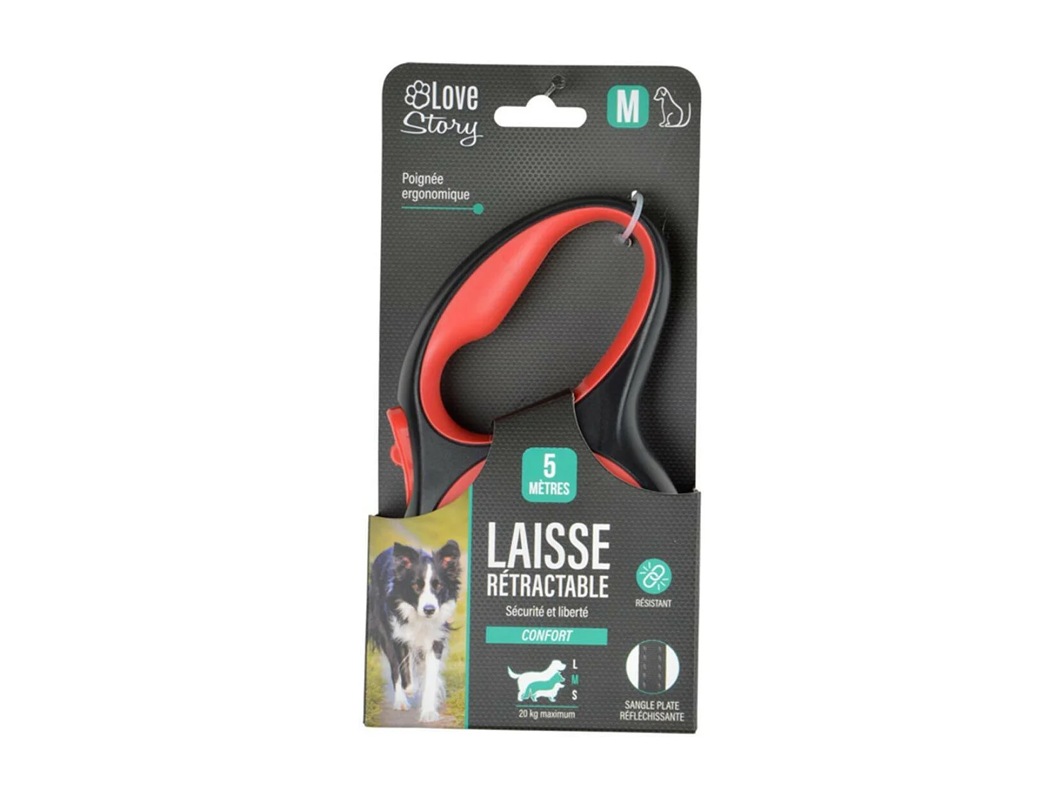 Laisse Rétractable Chien "Résistante" 17cm Rouge